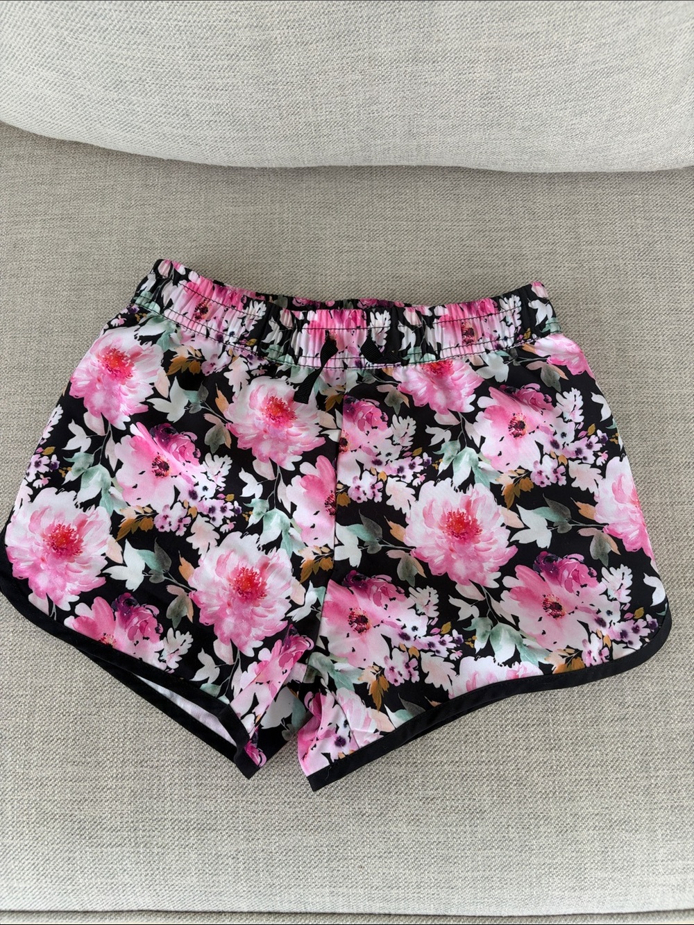 deux par deux Pink & Black Floral Elastic Waist Shorts